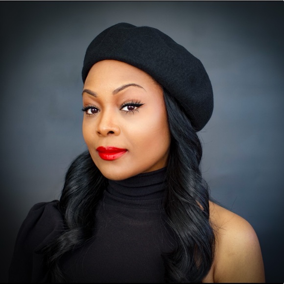 New Black Heart Rhinestones woolen Beautiful casual British painters beret hat - Picture 4 of 9